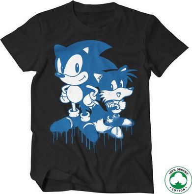 Sonic The Hedgehog Sonic and Tails Sprayed Organic Tee T-Shirt Black