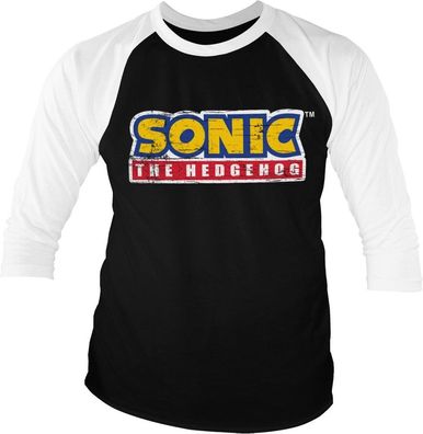 Sonic The Hedgehog Cracked Logo Baseball 3/4 Sleeve Tee T-Shirt White-Black