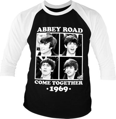The Beatles Abbey Road Come Together Baseball 3/4 Sleeve Tee T-Shirt White-Black