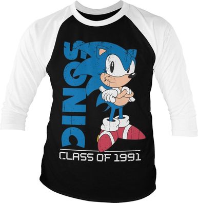 Sonic The Hedgehog Class Of 1991 Baseball 3/4 Sleeve Tee T-Shirt White-Black