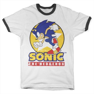 Fast Sonic The Hedgehog Ringer Tee T-Shirt White-Black