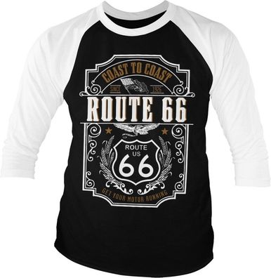 Route 66 Coast To Coast Baseball 3/4 Sleeve Tee T-Shirt White-Black