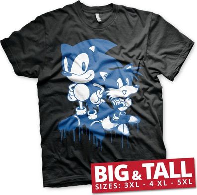 Sonic The Hedgehog Sonic and Tails Sprayed Big & Tall T-Shirt Black