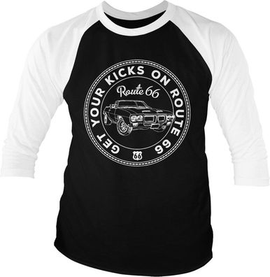 Get Your Kicks On Route 66 Baseball 3/4 Sleeve Tee T-Shirt White-Black