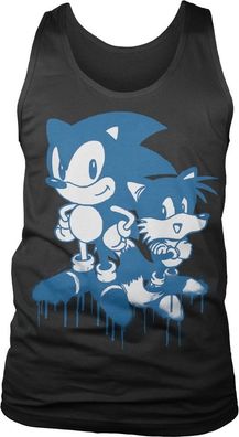 Sonic The Hedgehog Sonic and Tails Sprayed Tank Top Black