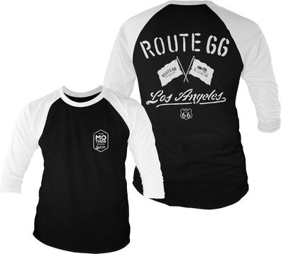 Route 66 Los Angeles Baseball 3/4 Sleeve Tee T-Shirt White-Black