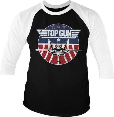 Top Gun Tomcat Baseball 3/4 Sleeve Tee T-Shirt White-Black