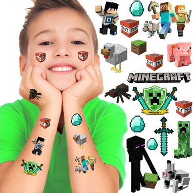 Kindertattoo Minecraft Pixel TNT Kindertattoos Abwaschbar Party Geburtstag Tattoos, 1