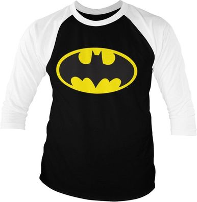 Batman Signal Logo Baseball 3/4 Sleeve Tee T-Shirt White-Black