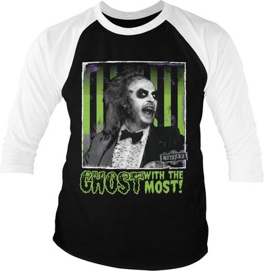 Beetlejuice Ghost With The Most Baseball 3/4 Sleeve Tee T-Shirt White-Black