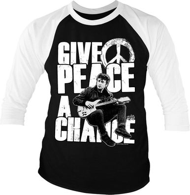 The Beatles John Lennon Give Peace A Chance Baseball 3/4 Sleeve Tee T-Shirt White-...