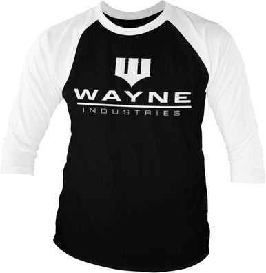 Batman Wayne Industries Logo Baseball 3/4 Sleeve Tee T-Shirt White-Black