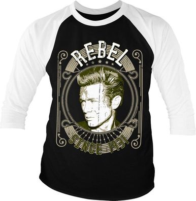 James Dean Rebel Since 1931 Baseball 3/4 Sleeve Tee T-Shirt White-Black