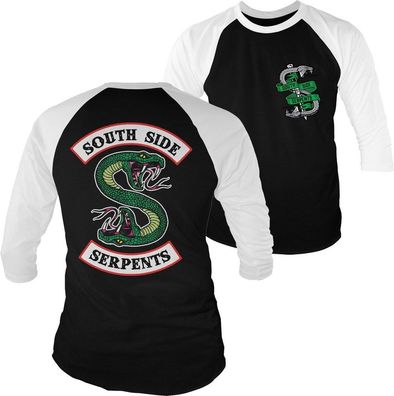 Riverdale South Side Serpents Baseball 3/4 Sleeve Tee T-Shirt White-Black