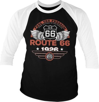 Route 66 Feel The Freedom Baseball 3/4 Sleeve Tee T-Shirt White-Black