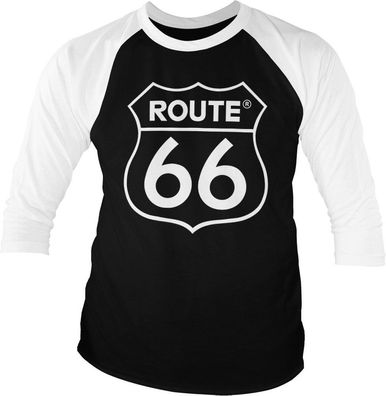 Route 66 Logo Baseball 3/4 Sleeve Tee T-Shirt White-Black