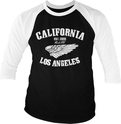 Route 66 California Baseball 3/4 Sleeve Tee T-Shirt White-Black