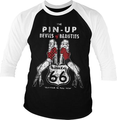 Route 66 Pin-Ups Baseball 3/4 Sleeve Tee T-Shirt White-Black