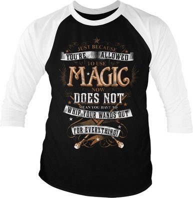Harry Potter Magic Baseball 3/4 Sleeve Tee T-Shirt White-Black