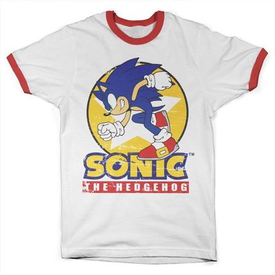 Fast Sonic The Hedgehog Ringer Tee T-Shirt White-Red