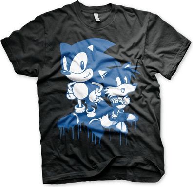 Sonic The Hedgehog Sonic and Tails Sprayed Tee T-Shirt Black
