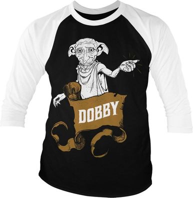Harry Potter Dobby Baseball 3/4 Sleeve Tee T-Shirt White-Black