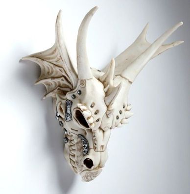 NEU Drachenkopf Totenkopf mit metallischen Details Deko Fantasy Gothic Skelett Drache