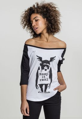Merchcode Female Shirt Ladies Brandalised - Banksy´s Graffiti Ape Raglan Tee Whit...