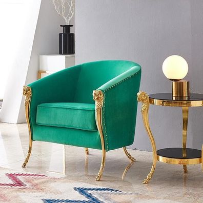 Grüner Luxus Sessel Polstermöbel Gold Füße Wohnzimmer Einsitzer Neu