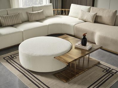 Couchtisch Tisch Beistelltisch Wohnzimmer Modern Weiß Rund Stoff Holz