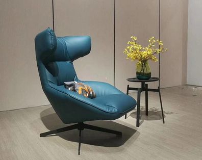 Blauer Sessel Luxus 1-Sitzer Ledersessel Polstermöbel Wohnzimmer Sitzer