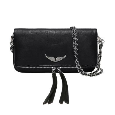 Women Bag Leather Messenger Bag Lady Shoulder Bag With Wing Rhinestone Zipper