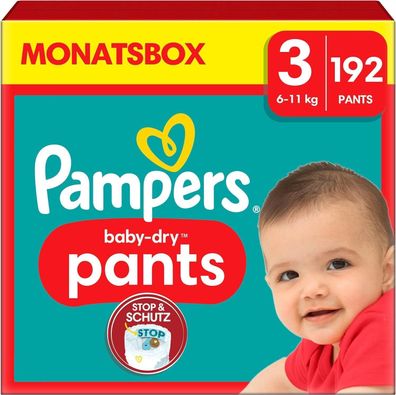 Pampers Windeln Pants Größe 3 (6-11kg) Baby-Dry Midi mit Stop-Schutz 192 Stück