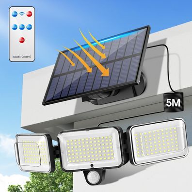 PIKOY Solarlampen Außen 224LED 2000LM Bewegungsmelder Wasserdicht IP65 4 Modi