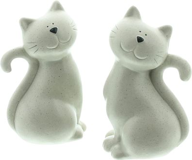 2x Deko-Figuren "Katzen-Herz", grau lackiert, 2er Set Katzen für Drinnen und Draussen