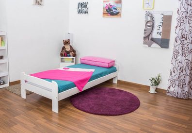 Kinderbett / Jugendbett Kiefer Vollholz massiv weiß lackiert A11, inkl. Lattenro