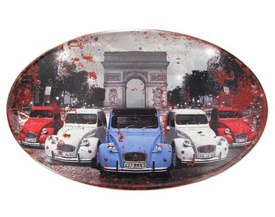 Blechschild, Reklameschild viele Citroen 2CV in Paris, Auto Wandschild 34x56 cm