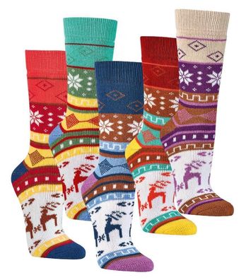 2 oder 4 Paar bunte Norweger Socken mit Winter Hygge Muster mit 90% Baumwolle