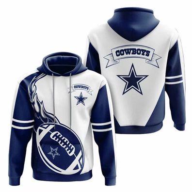 Fußball Herren 3D Sweatshirt Dallas Cowboys Hoodie Kapuzenpullover Weiß-Blau