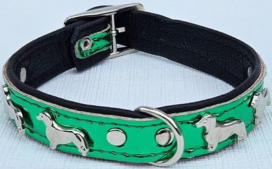 DACKEL Hundehalsband, Lack LEDER, Halsumfang 28-31 cm, Grün NEU