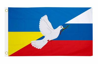 Fahne Flagge Ukraine-Russland mit Friedenstaube 90 x 150 cm