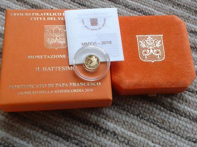 10 euro 2016 PP Vatikan Gold Die Taufe mit Etui, Zertfikat + Umverpackung 3g Gold