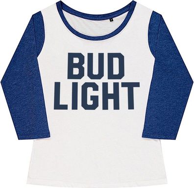Budweiser Bud Light Varsity Girly Baseball Tee Damen T-Shirt White-Blue