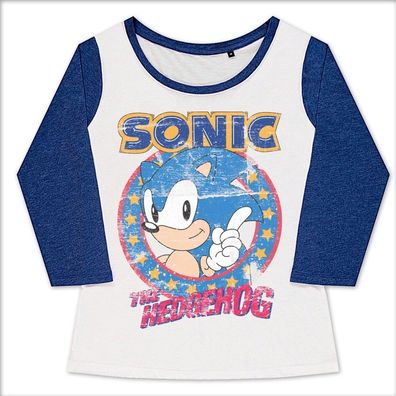 Sonic The Hedgehog Girly Baseball Tee Damen T-Shirt White-Blue