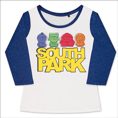 South Park Sketched Girly Baseball Tee Damen T-Shirt White-Blue