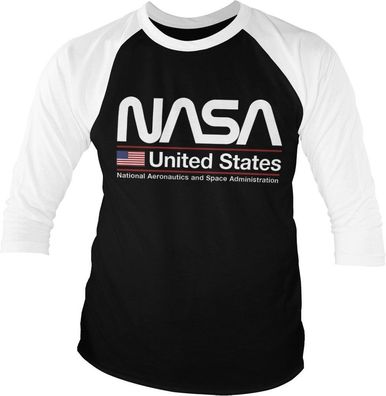 NASA United States Baseball 3/4 Sleeve Tee T-Shirt White-Black