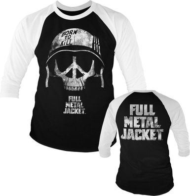 Full Metal Jacket Skull Baseball 3/4 Sleeve Tee T-Shirt White-Black