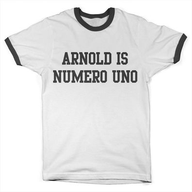 Hybris Arnold is Numero Uno Ringer Tee T-Shirt White-Black