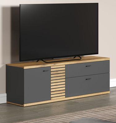 TV Lowboard Flat TV Unterschrank in grau Eiche Stauraum Soft-Close Norris 157 x 55 cm