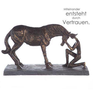 Casablanca Skulptur "Comprehension" Poly bronzefarben Pferd mit Reiterin auf graue...